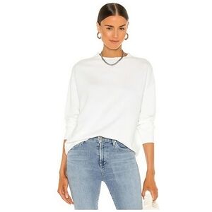 Vince French Terry Cotton Raw Edge Sweatshirt Ivory Size Small White